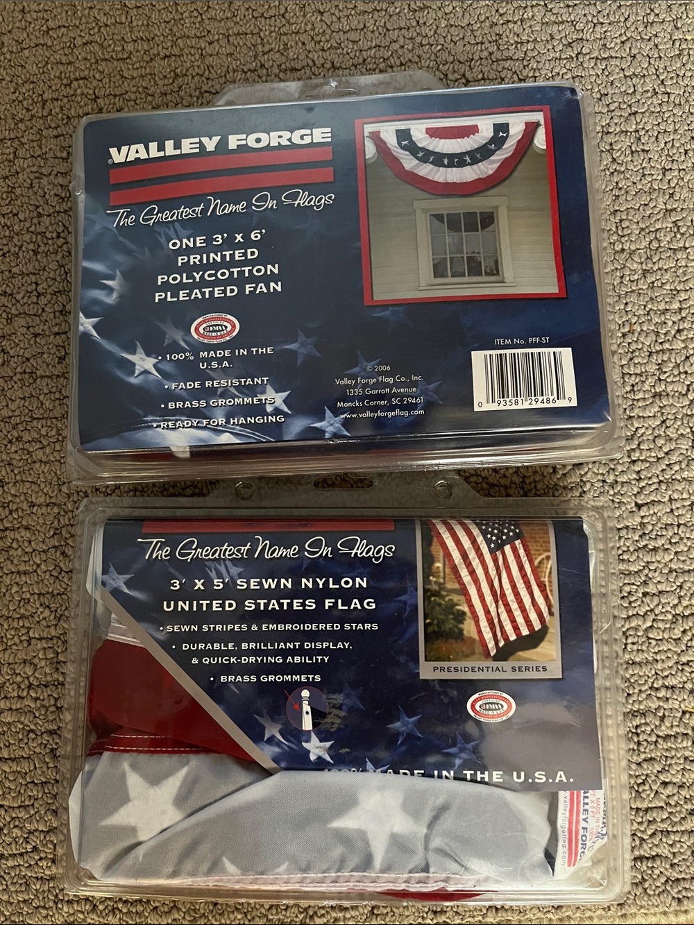 NWT Valley Forge USA Flag 3’x6’ and Pleated Flag Fan